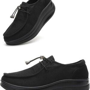 Women’s Orthopedic Canvas Loafers 2 Inch Platform Rocker Sole Slip-Ons for Walki